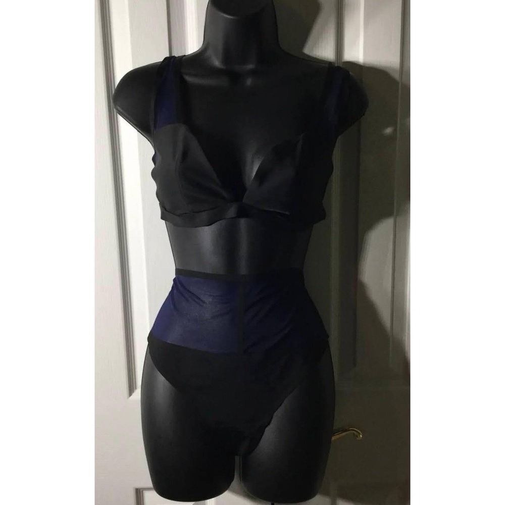 Victorias Secret Very Sexy Mesh Bralette and High Waist Thong Set XL Black Navy